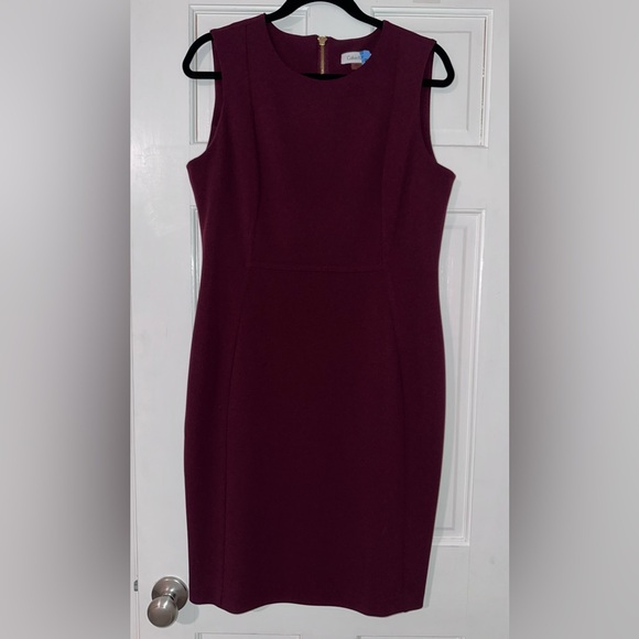Calvin Klein Sleeveless Scuba Crepe Sheath Dress, Deep Burgundy, Size 12 - Picture 3 of 12